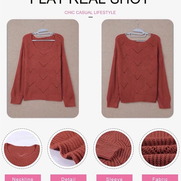 Summer Soft Crewneck Long Sleeve Hollow Cable Knit Pullover Sweaters - Picture 4 of 6